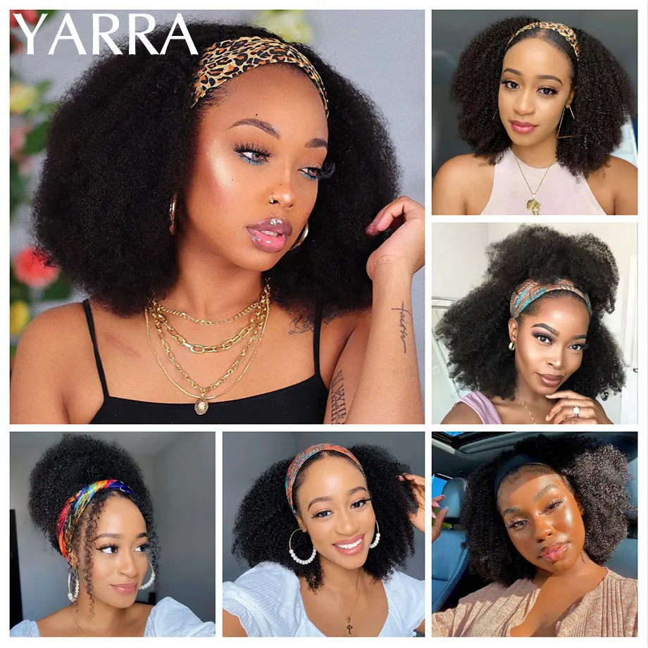 YARRA Afro Kinky Curly Headband Wig Glueless Human Hair Remy Brazilian