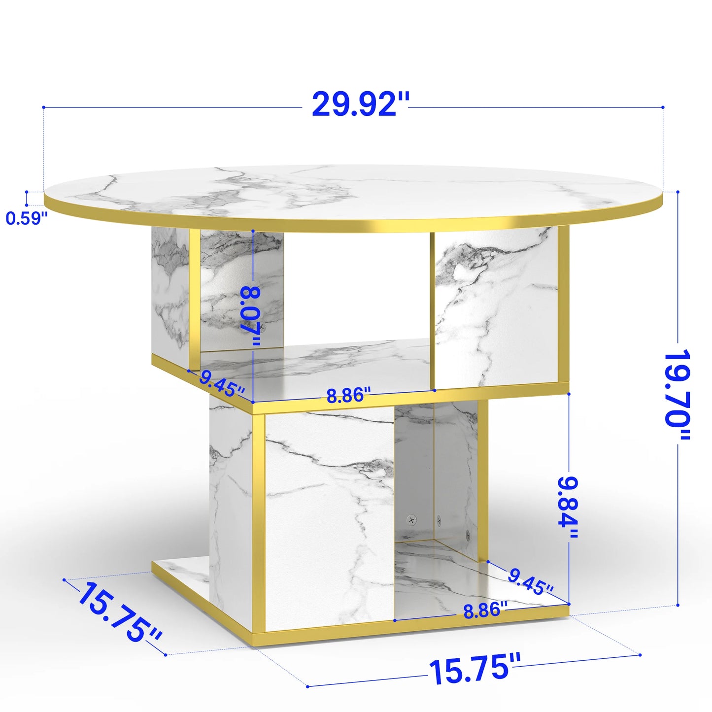 Merronix 3 Tier Round Coffee Table With Storage Marble Top