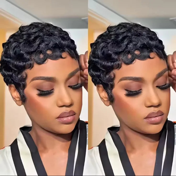UVEOUS Women's Pixie Cut Wig Short Layered Curly Bangs