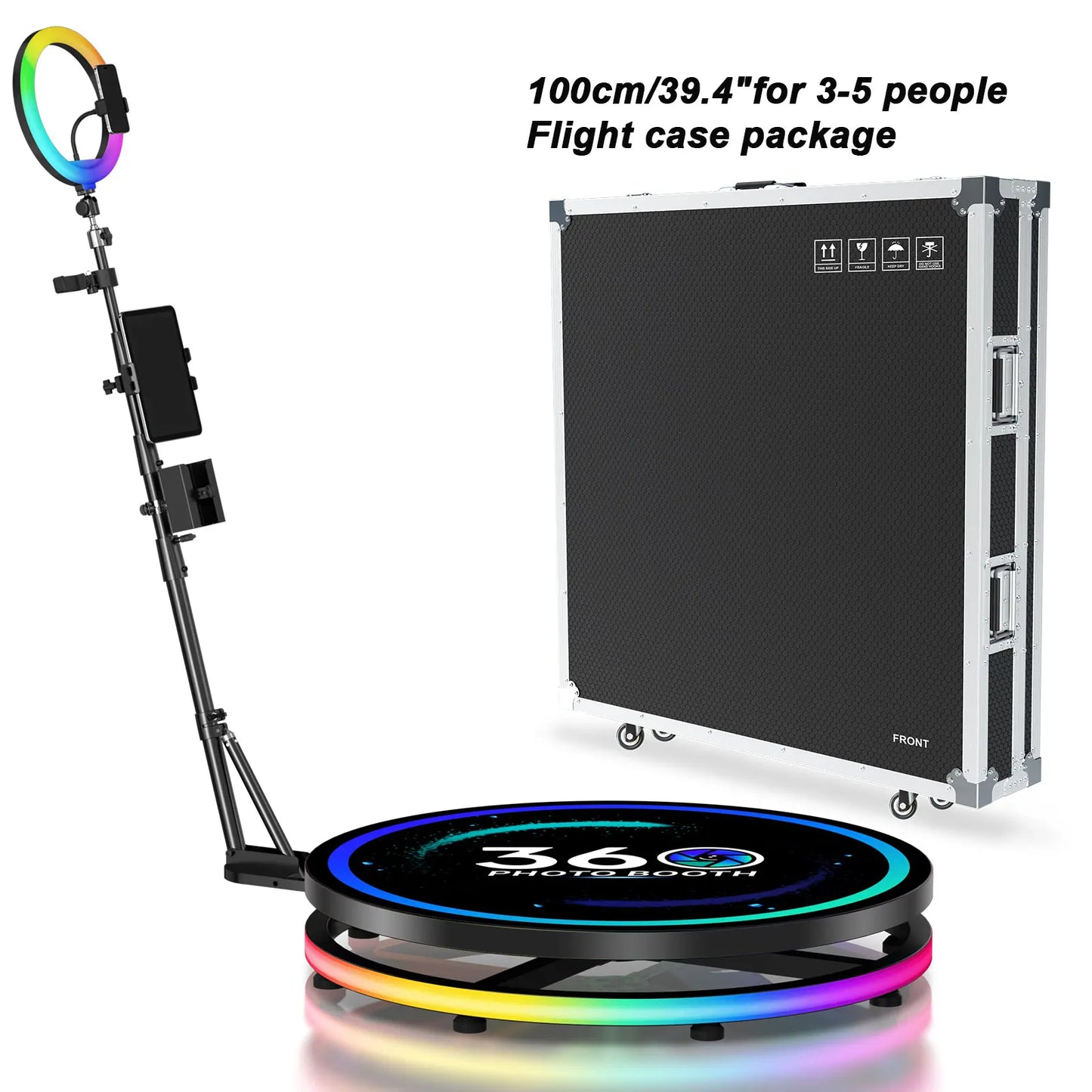 360 Photo Booth Rotating Platform RGB Ring Light