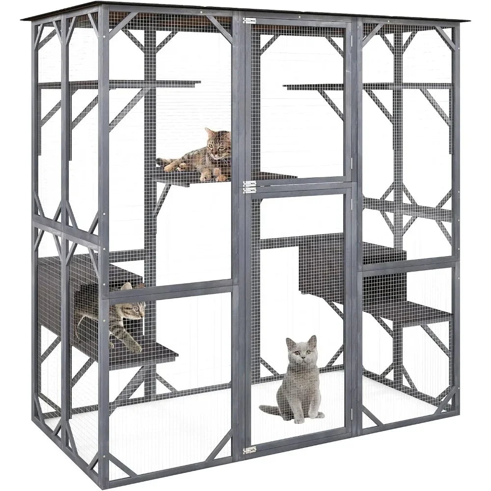 Outdoor Cat Enclosure Weatherproof Wooden Cage Playpen