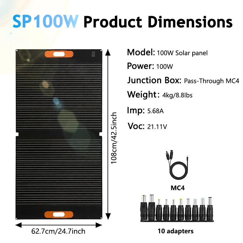 CHUBAN 200W Portable Solar Panel Kit Foldable IP68 Waterproof For RV Camping