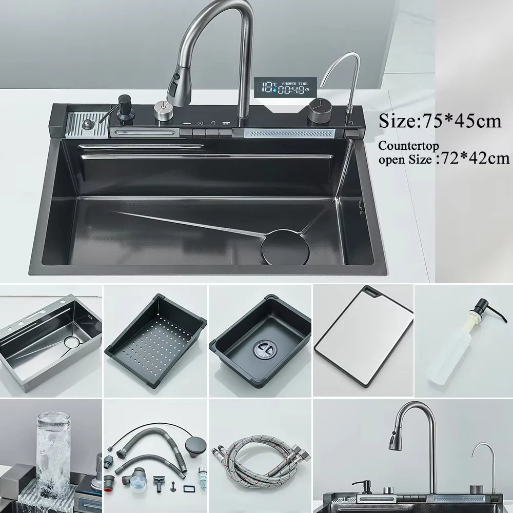 MYQualife 304 Stainless Steel Waterfall Sink Faucet Set With Display