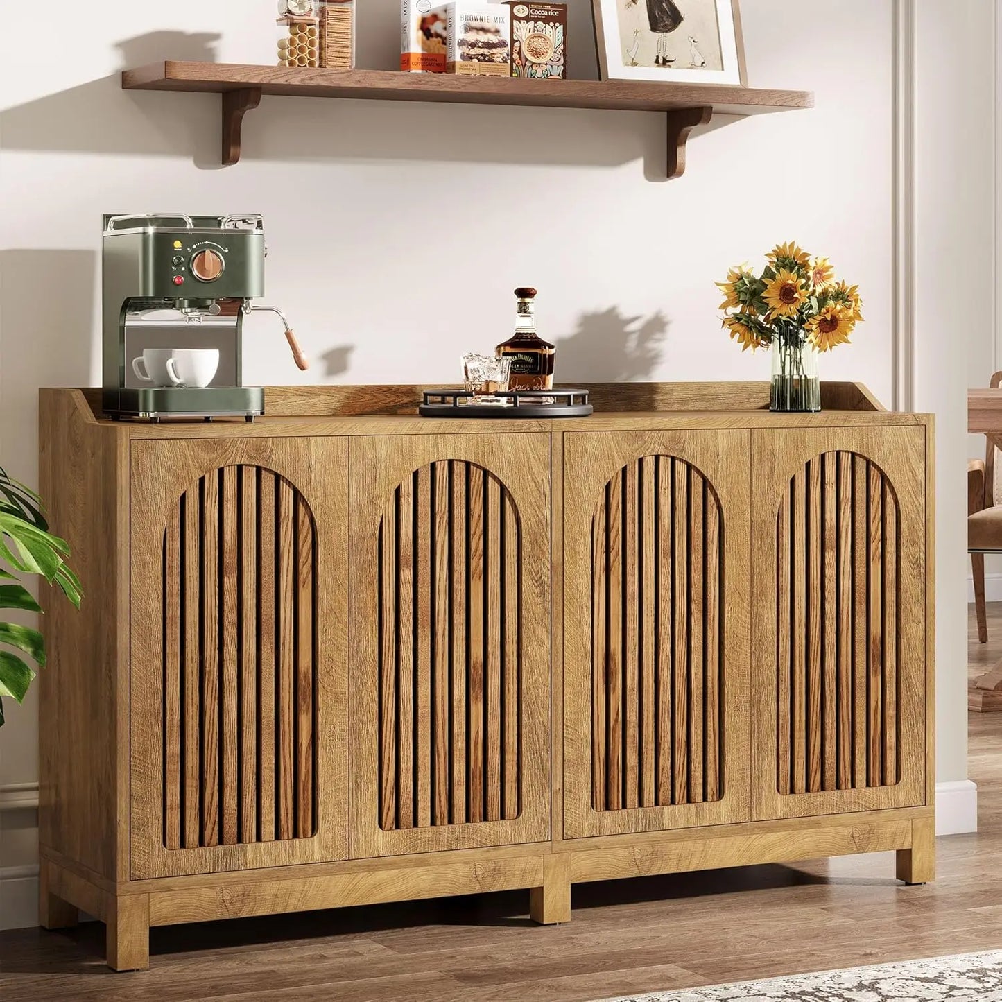 LITTLE TREE Buffet Cabinet With Storage Walnut Farmhouse Sideboard