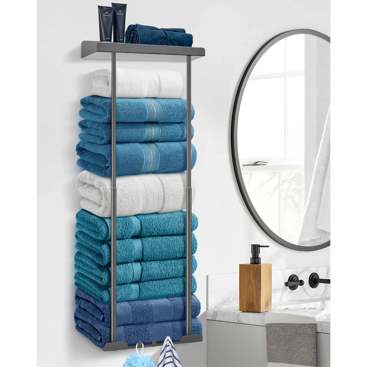Double Wall Mounted Towel Rack Stainless Steel Bathroom Holder