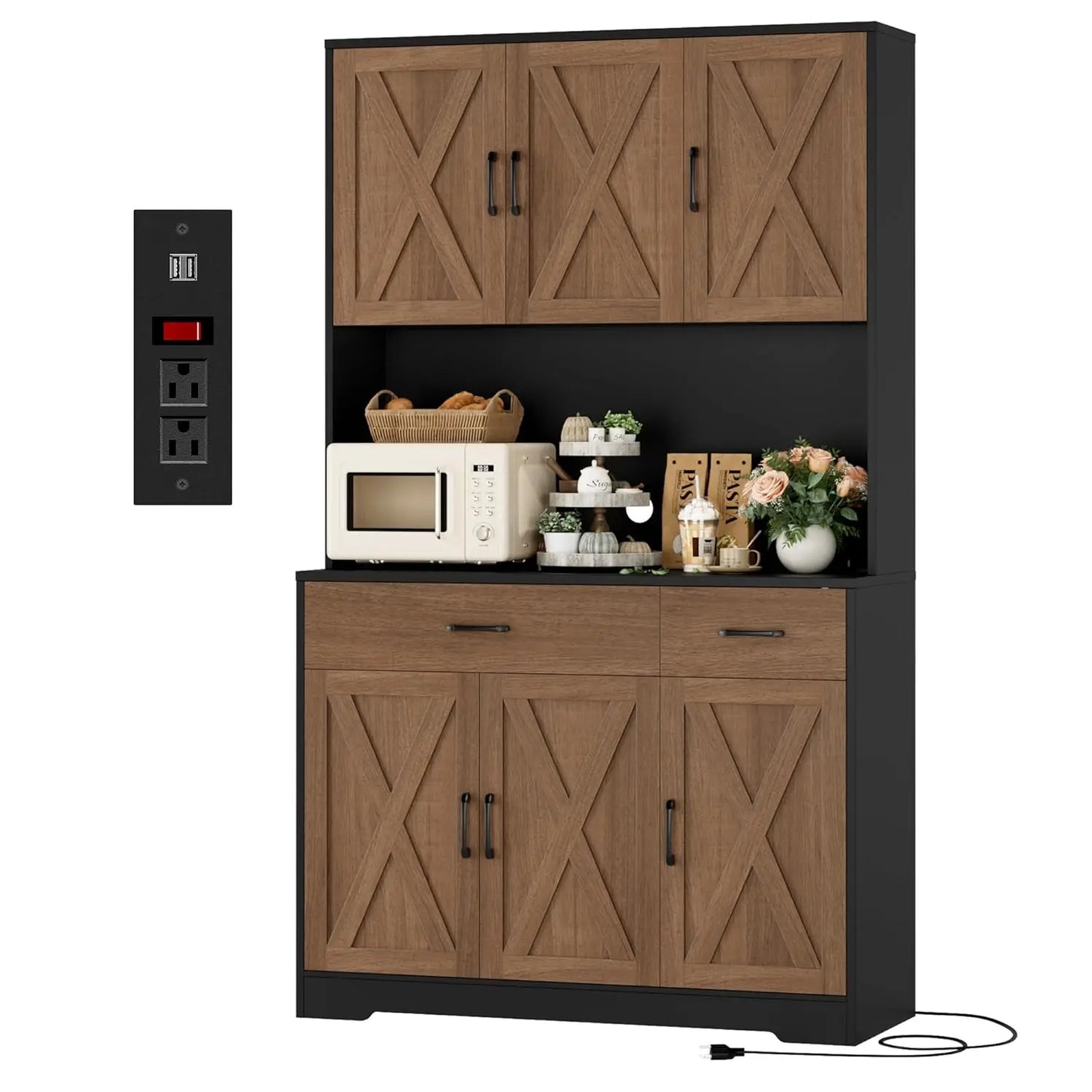 HUANZHUANG Pantry Cabinet With Charging Station Kitchen Storage