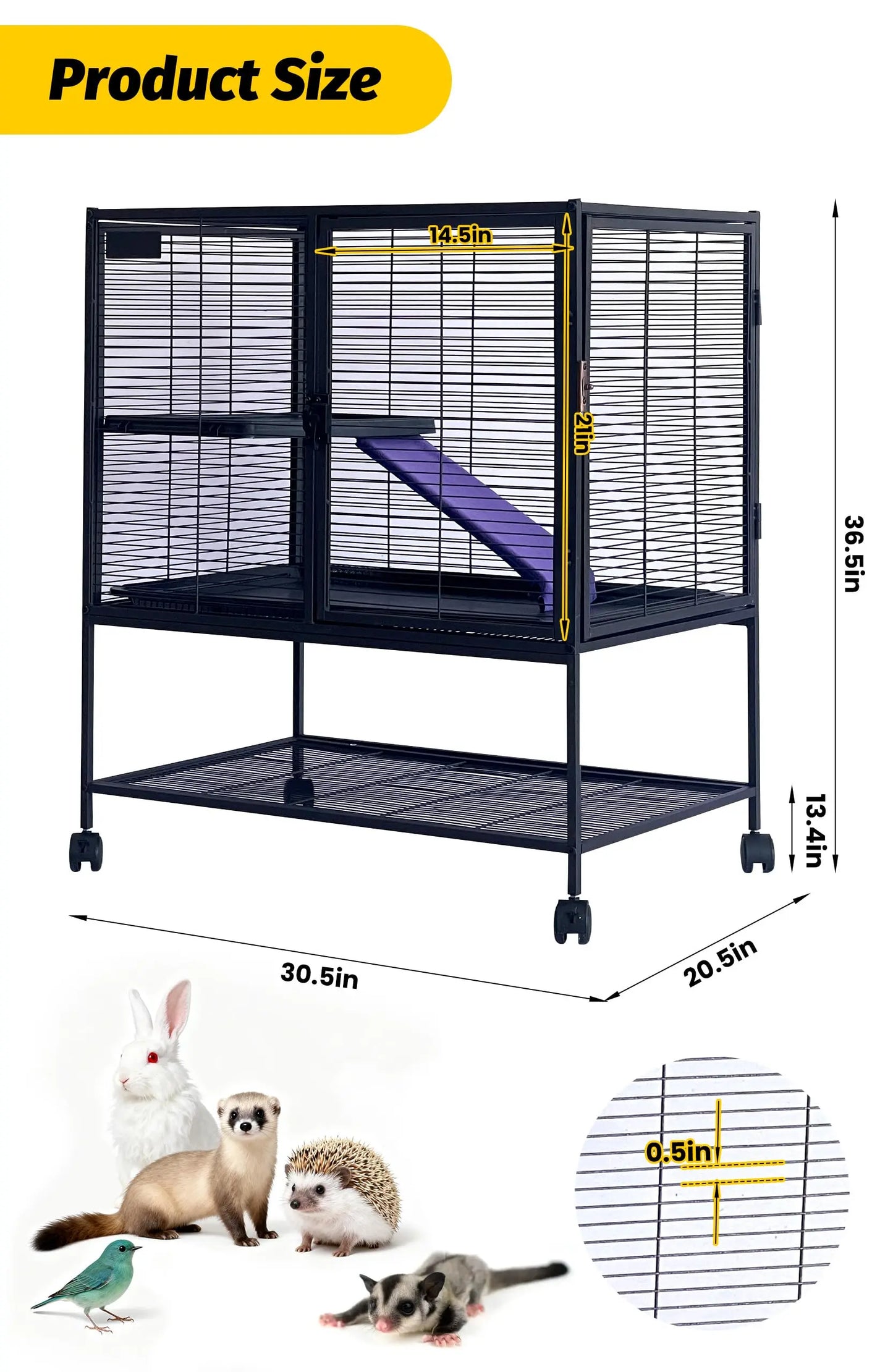 HiMISSCN Heavy Duty Small Animal Cage With Lockable Wheels Hammock