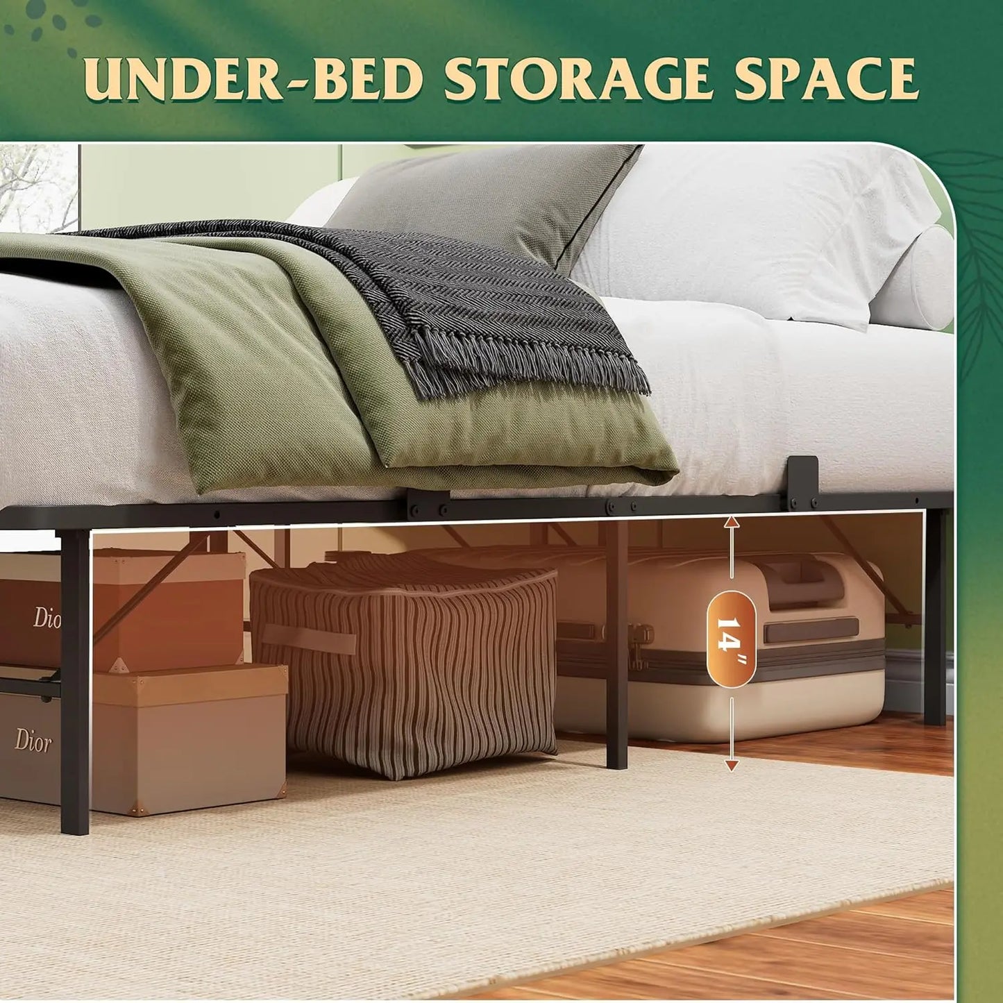 XMSJ Foldable Bed Frame With Heavy Duty Steel Slats No Box Spring Needed