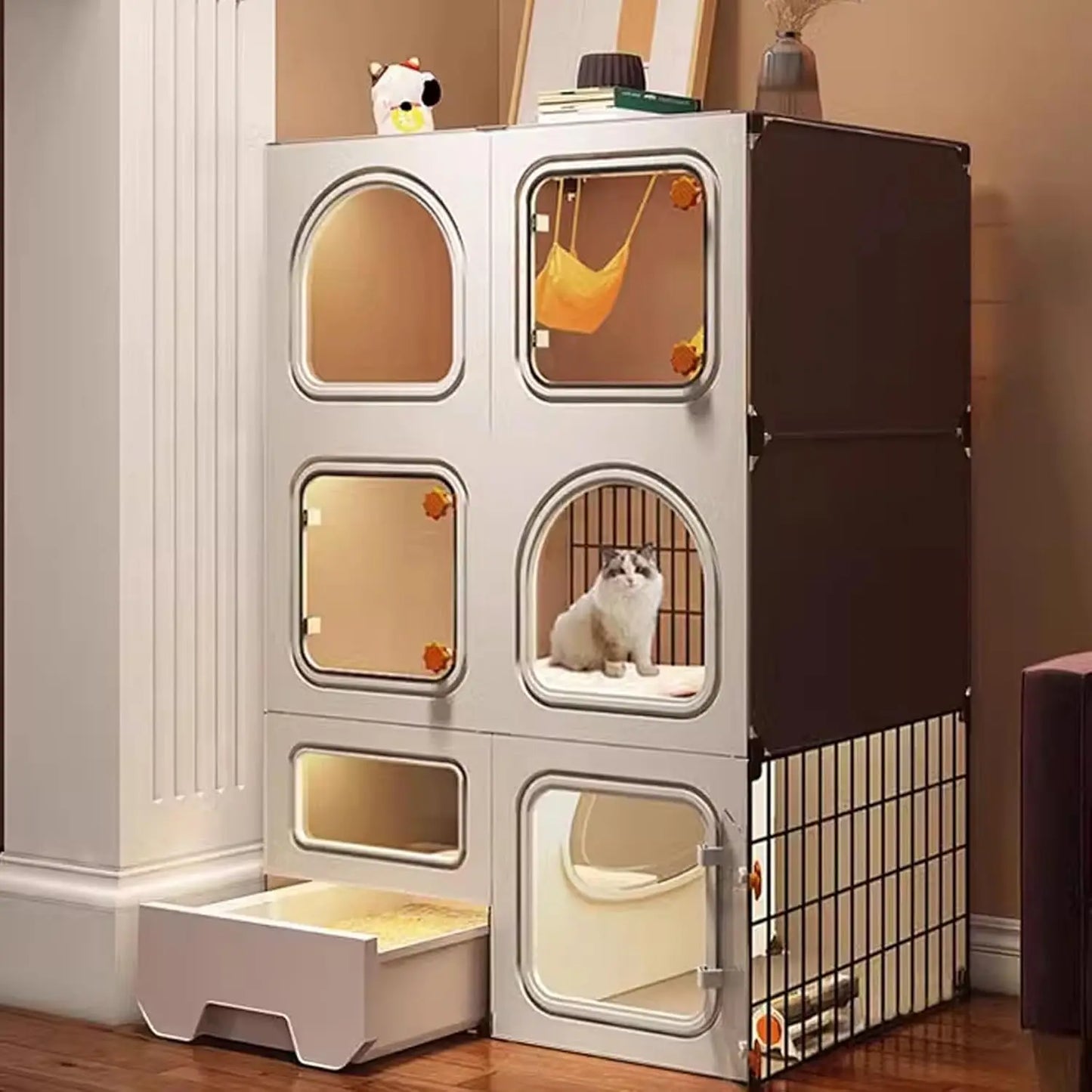 Indoor Cat Enclosure With Fully Enclosed Litter Box
