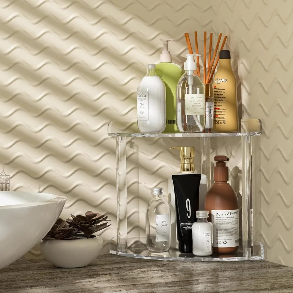 Acrylic Two Tier Countertop Corner Organizer Shelf Clear Vanity Storage