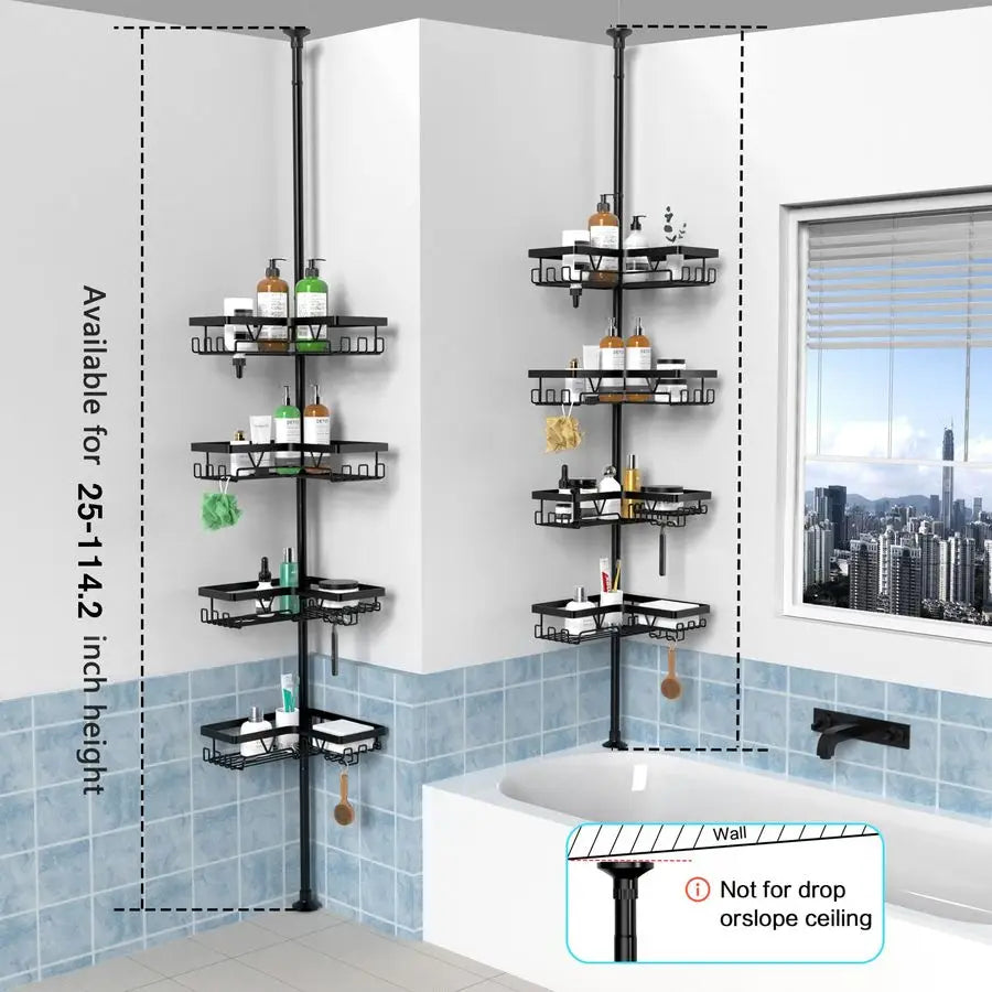 XMSJ Corner Shower Caddy Tension Pole Organizer With Adjustable Shelves