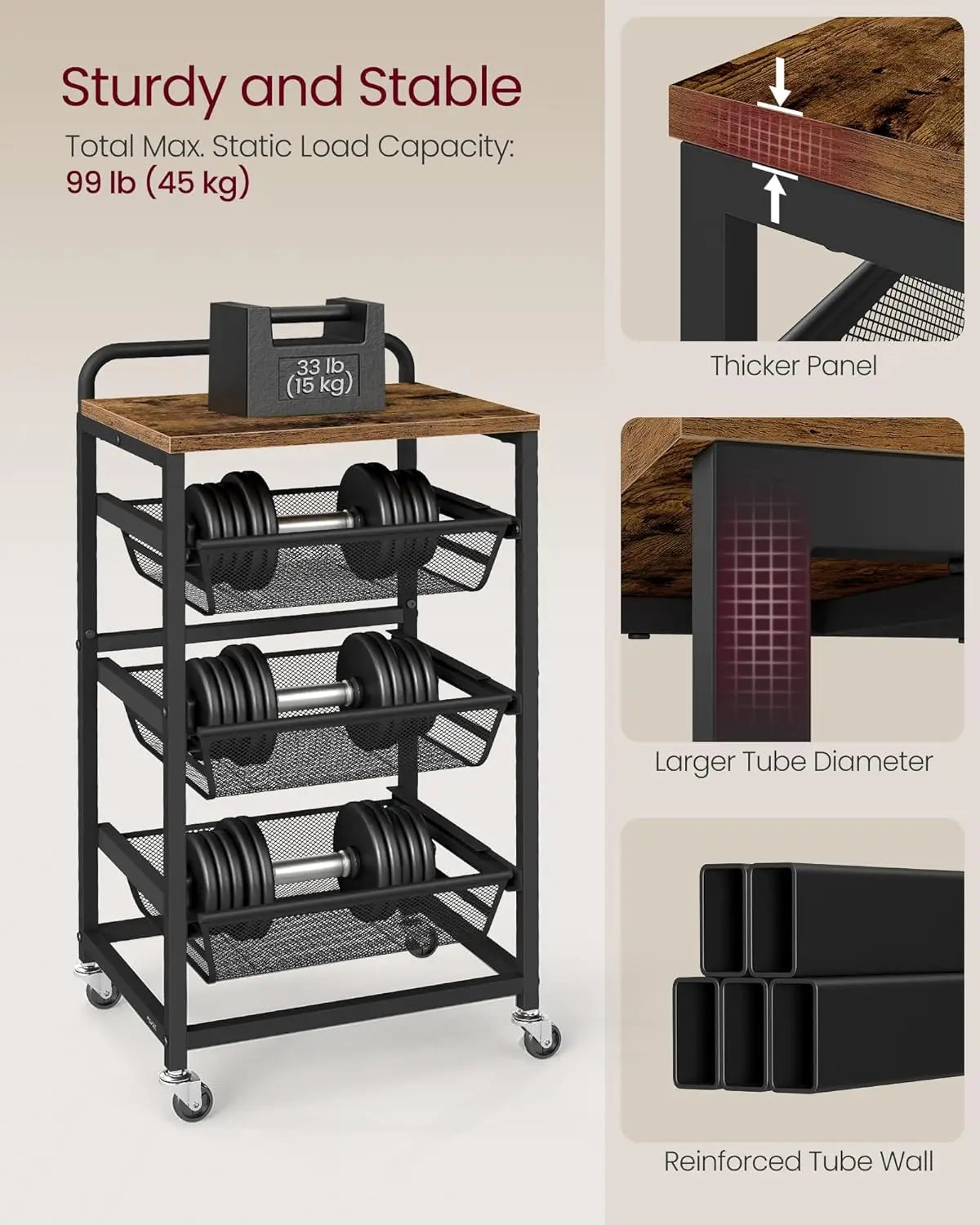 Four-Tier Rolling Kitchen Cart With Pull-Out Baskets And Wheels