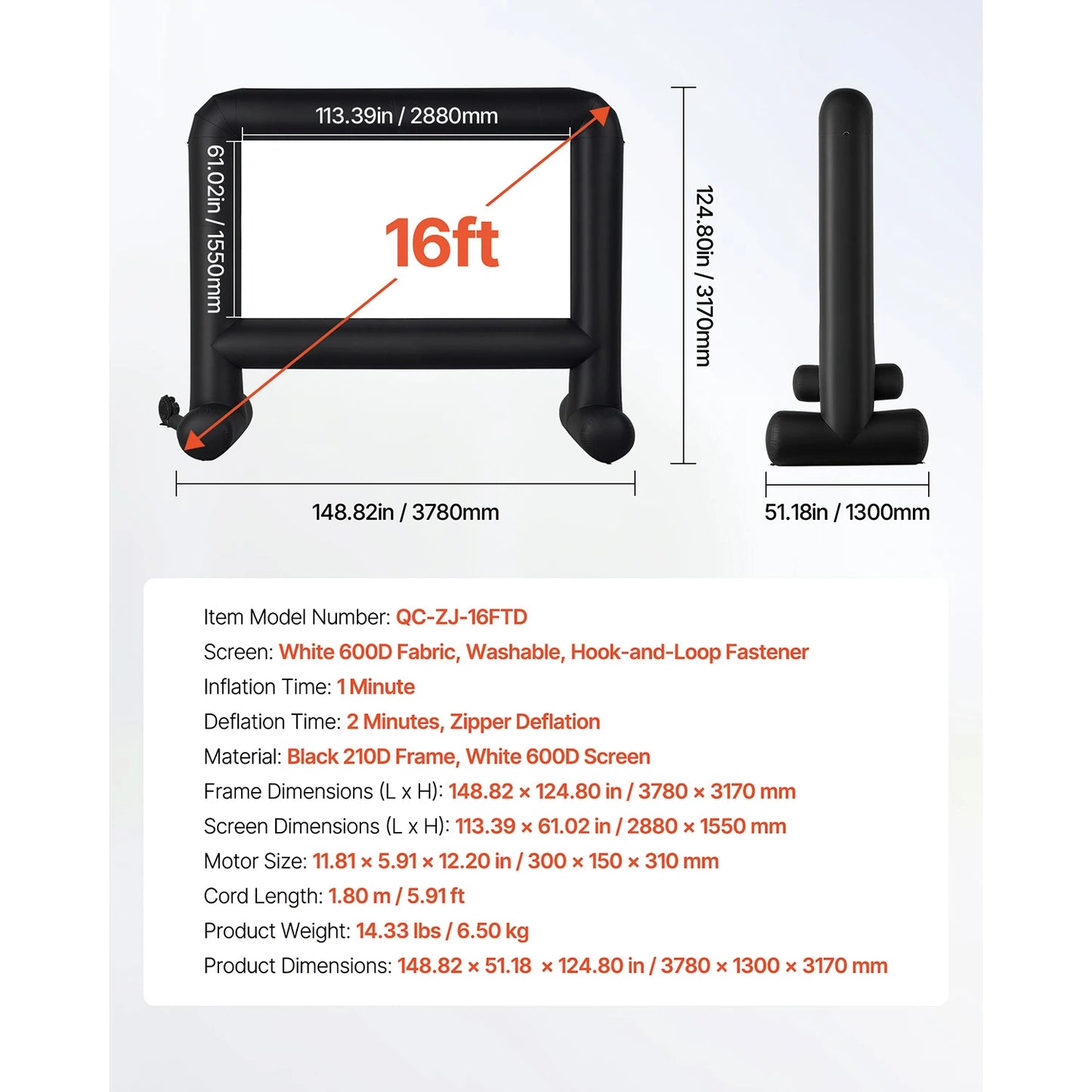 SucceBuy Inflatable Projector Screen With 120W Air Blower For Outdoor Theater
