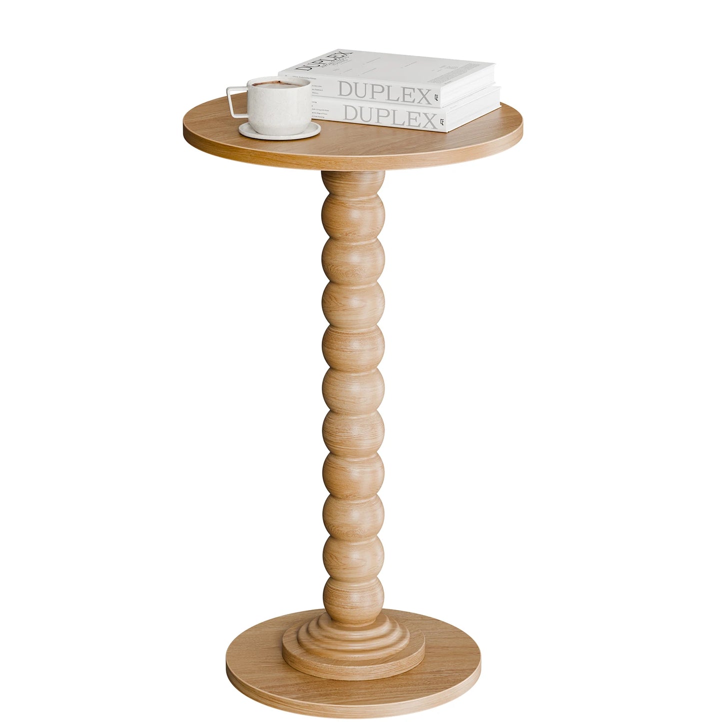 JHK Round Side Table With Solid Wood Legs And Storage