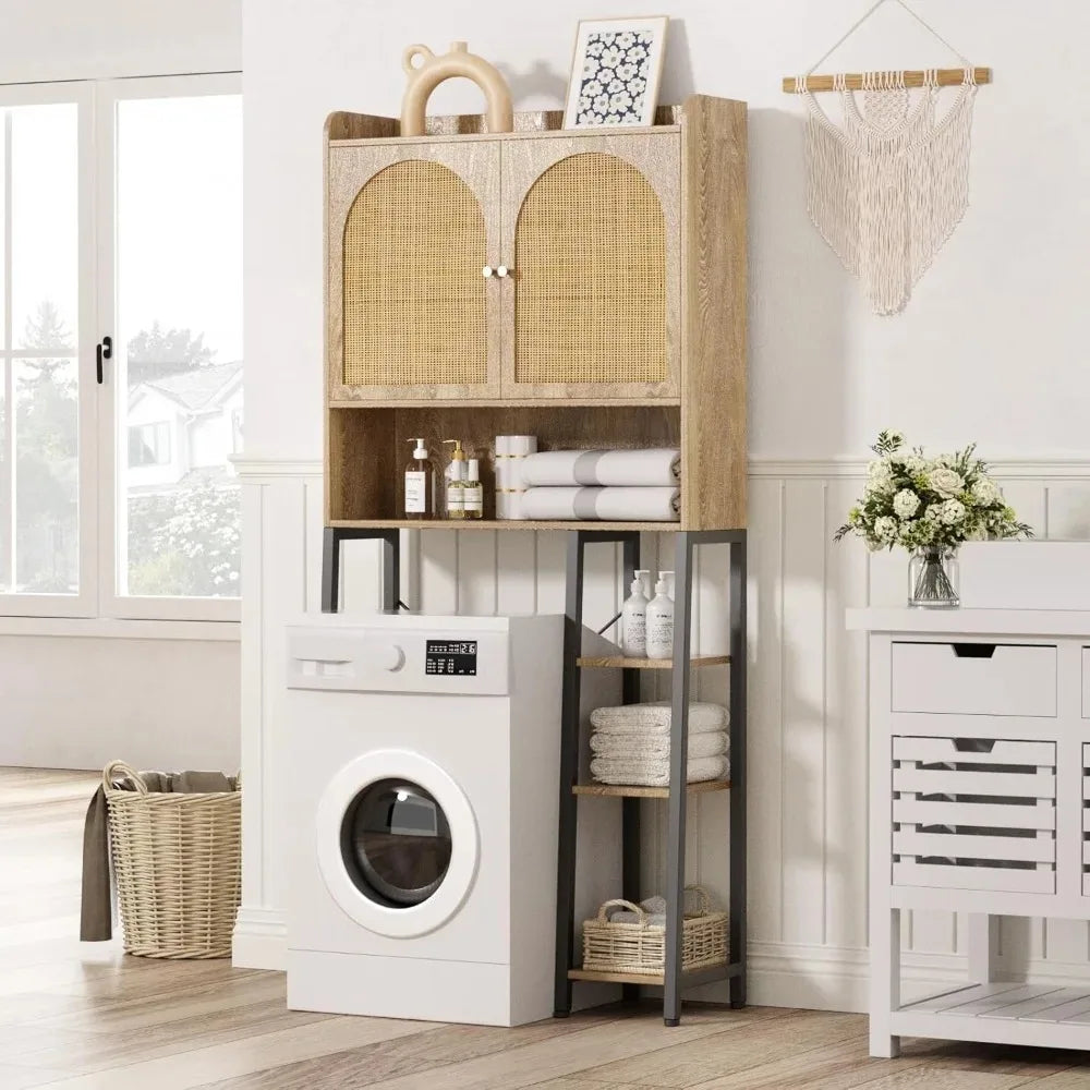 Rattan Over Toilet Storage Cabinet With Adjustable Shelf