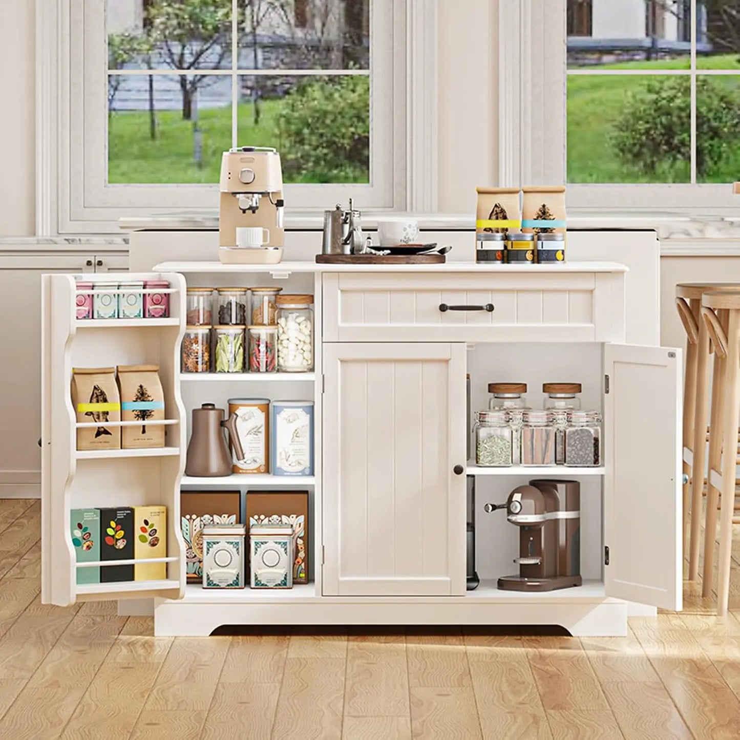 MOYU Kitchen Coffee Bar Cabinet With Storage And Drawers