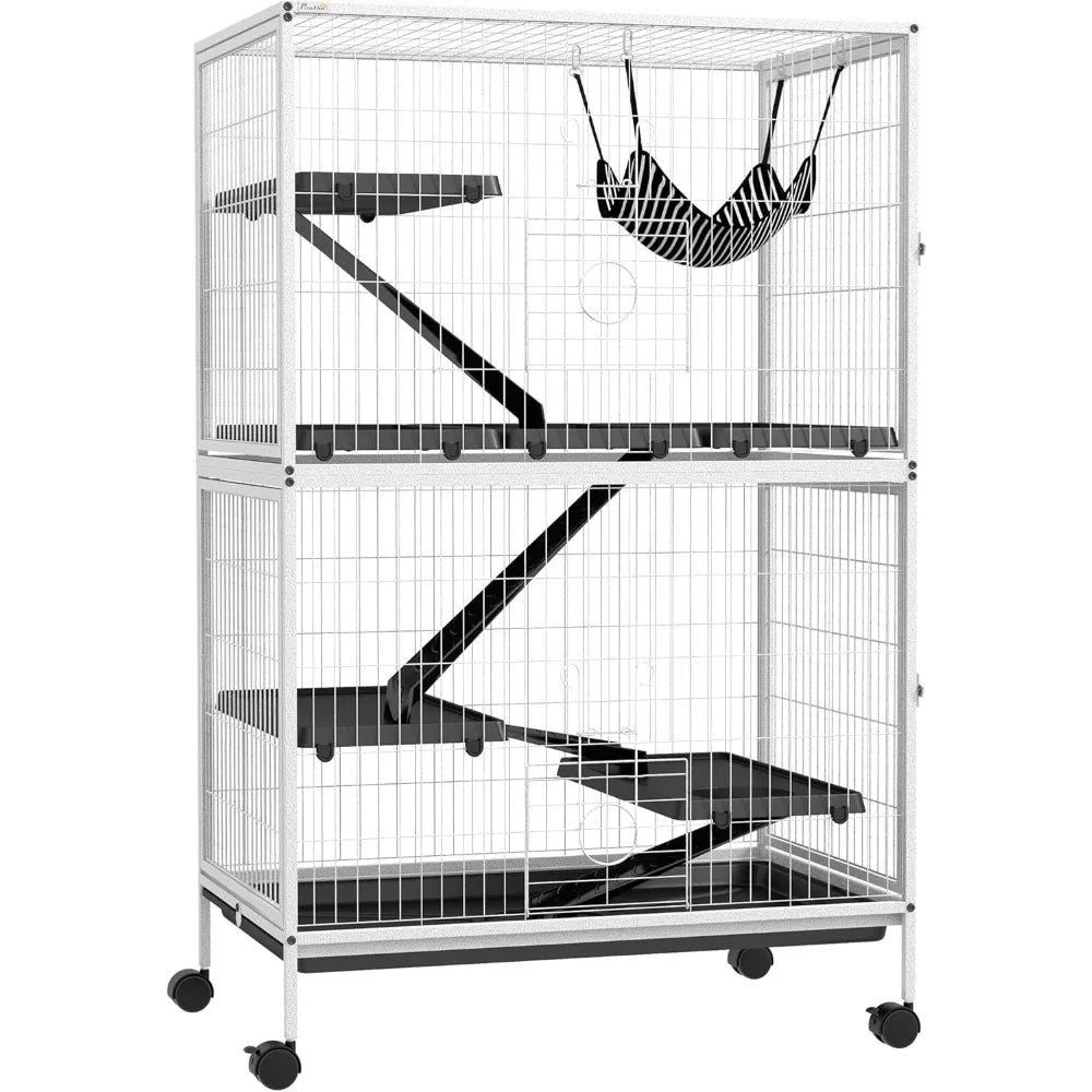 NONECN Metal Small Animal Cage 4 Tier Rolling Ferret Hammock