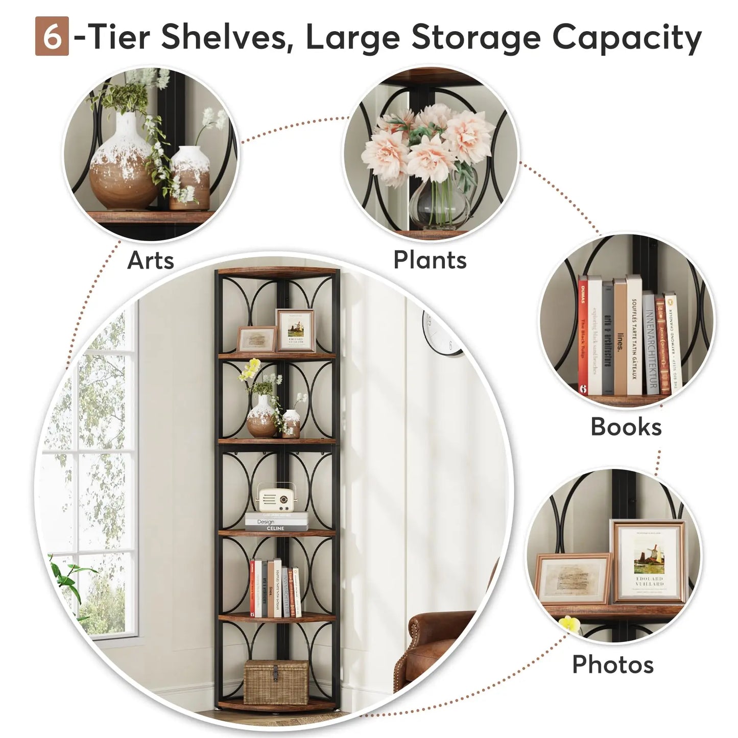 Tribesigns Six-Tier Tall Corner Shelf Bookcase Storage Unit