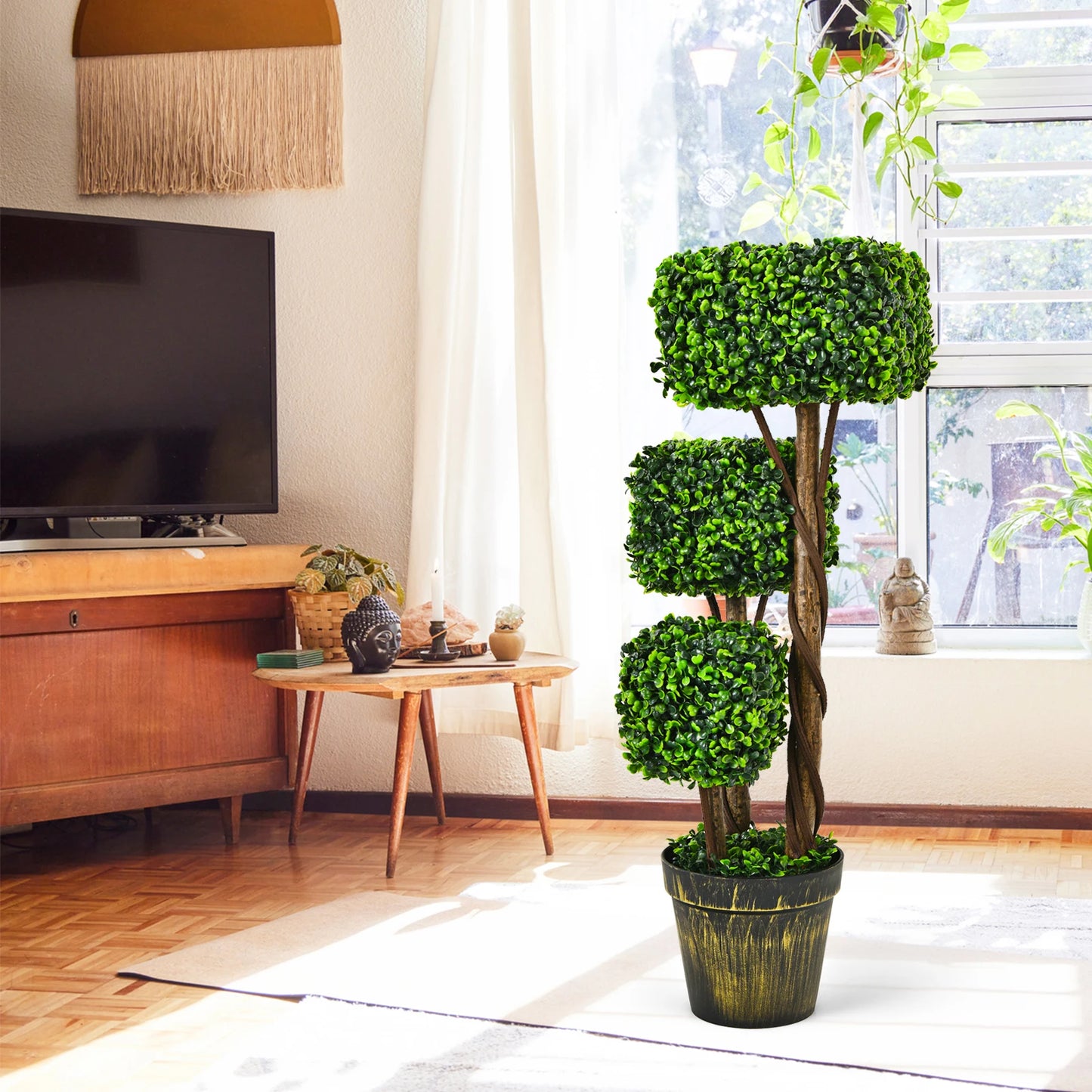 LIFEZEALCN Artificial Boxwood Topiary Tree UV Protected Indoor Outdoor Decor