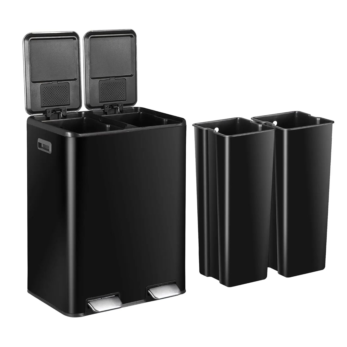 Dual Stainless Steel Kitchen Trash Can With Foot Pedal