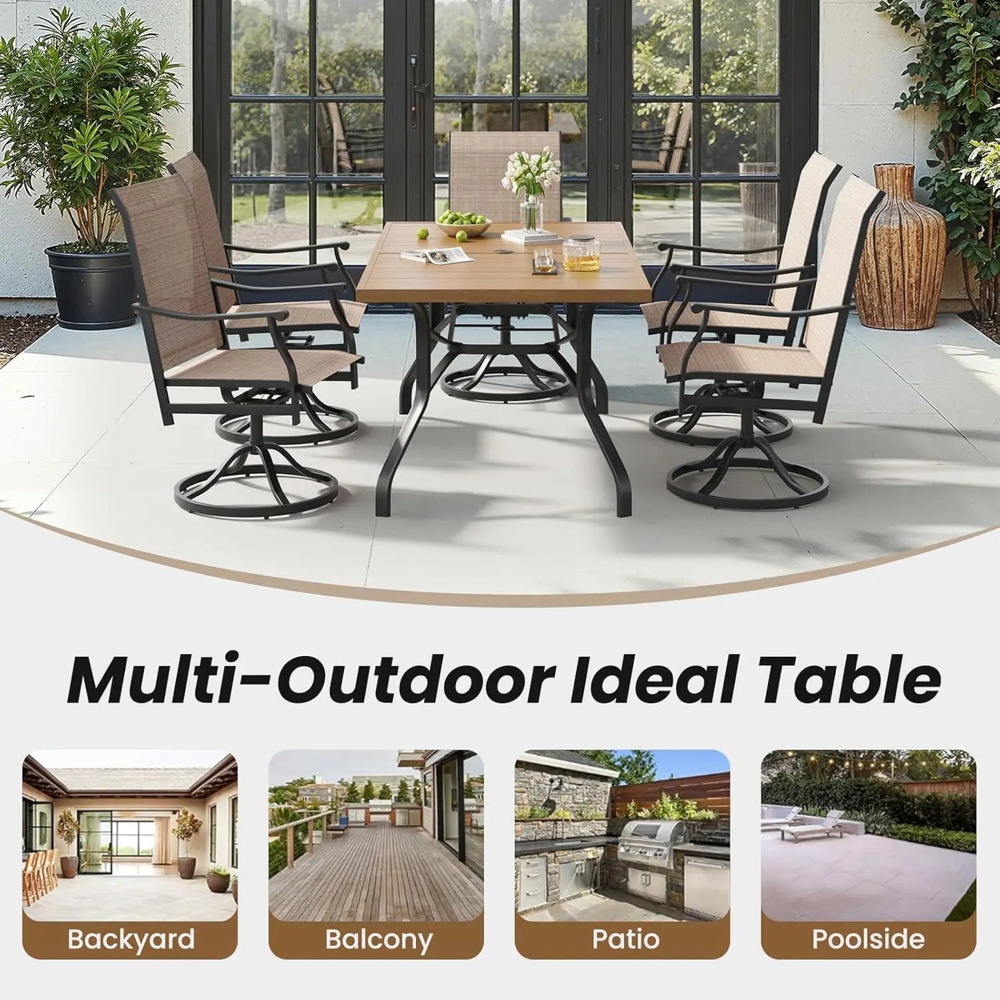 FARINI Outdoor Patio Table with Umbrella Hole, All Weather Metal