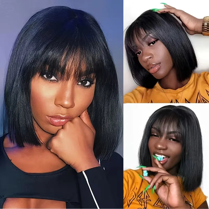 Lafino Straight Brazilian Remy Hair Lace Bob Wig With Bangs
