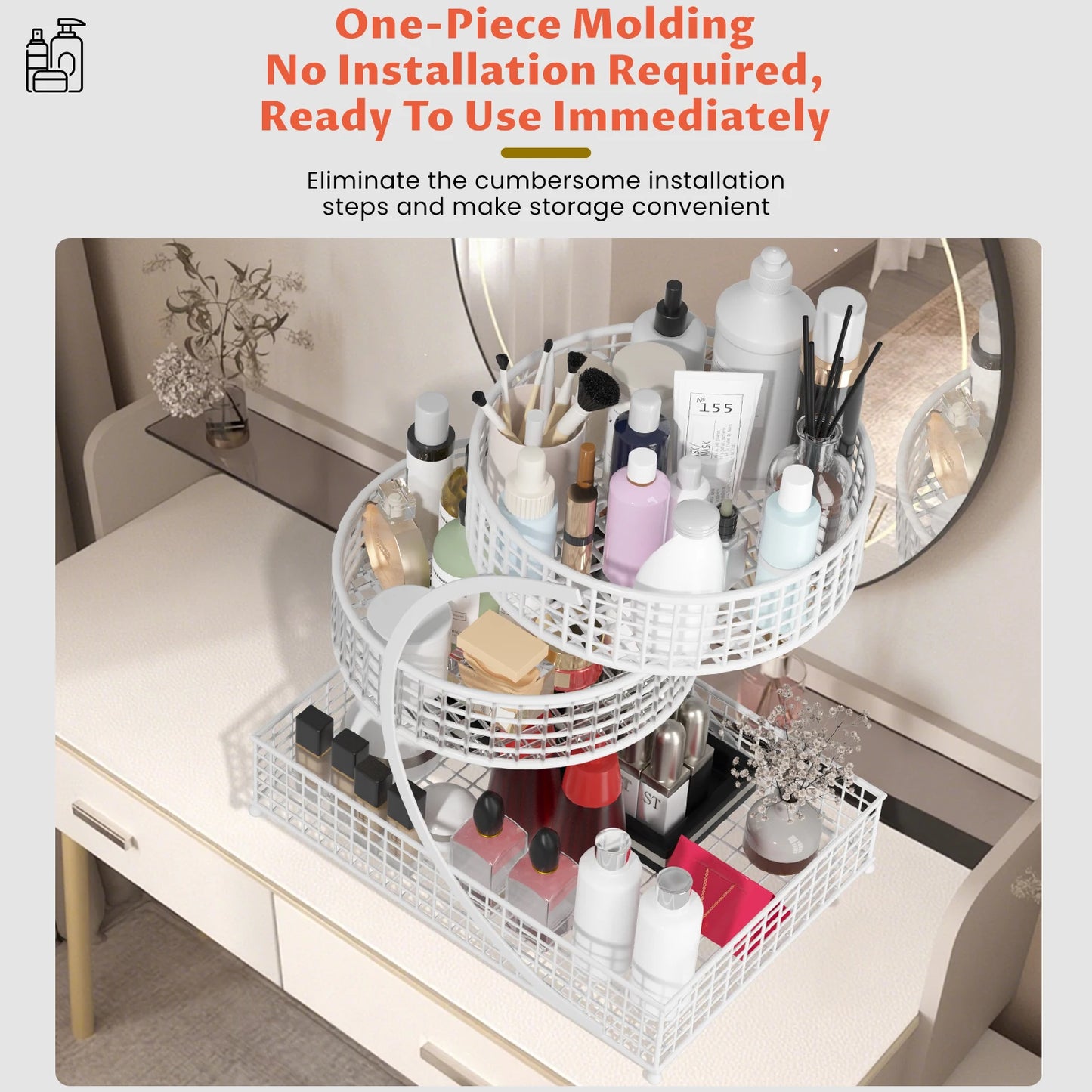 Makeup Organizer Countertop Three Tier Iron Vanity Storage Holder