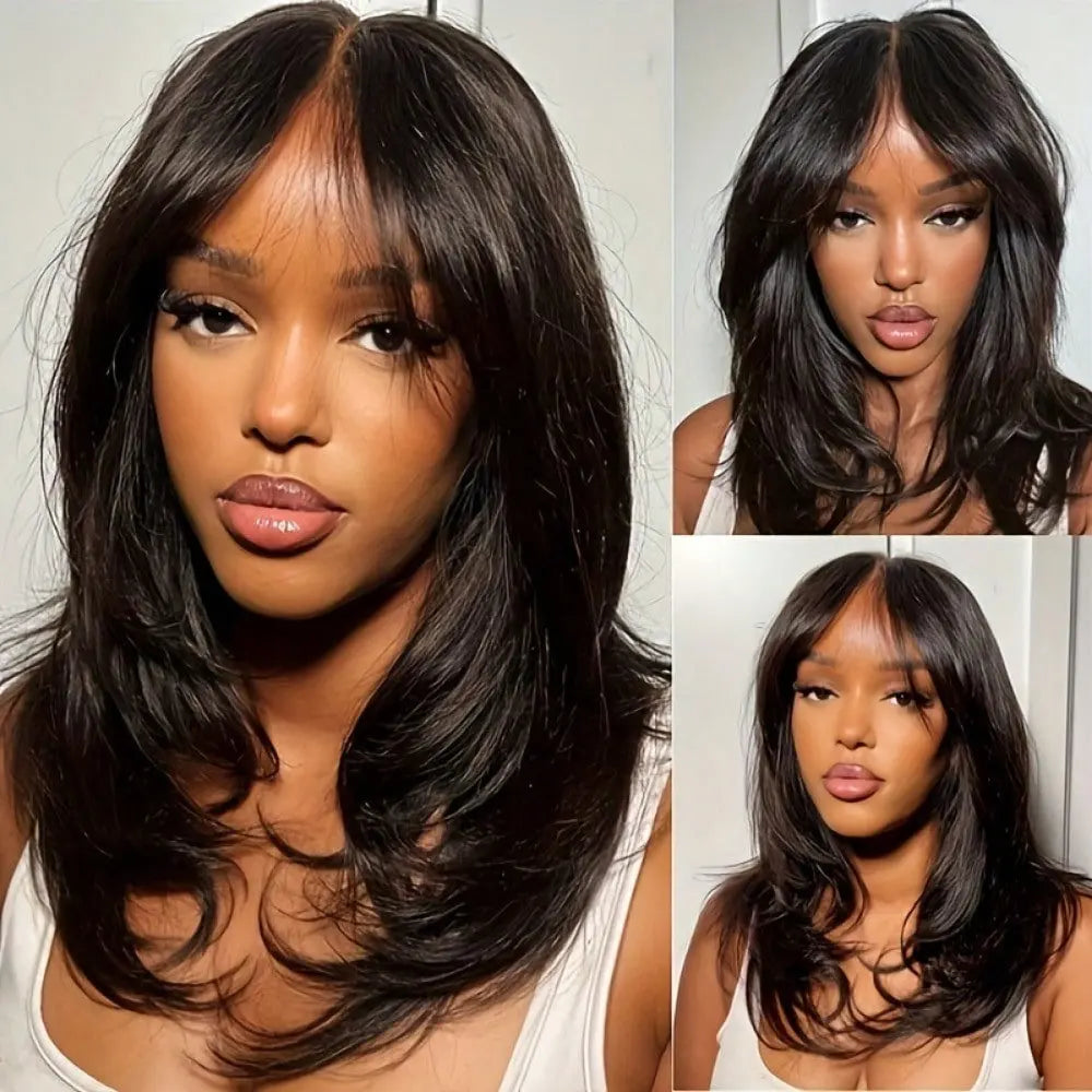 LETMIEO 250 Density Straight Transparent Lace Front Wig Human Hair