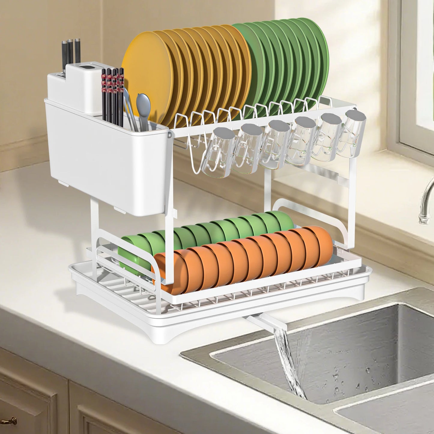 Two-Tier Dish Drying Rack Stainless Steel Kitchen Counter Organizer