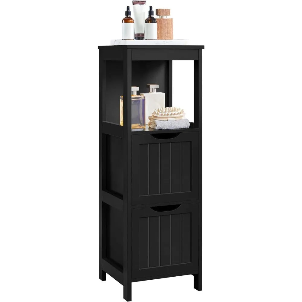 Wooden Bathroom Floor Cabinet With Two Drawers And Organizer