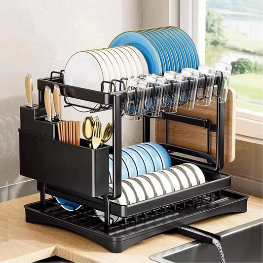 Two-Tier Dish Drying Rack Stainless Steel Kitchen Counter Organizer