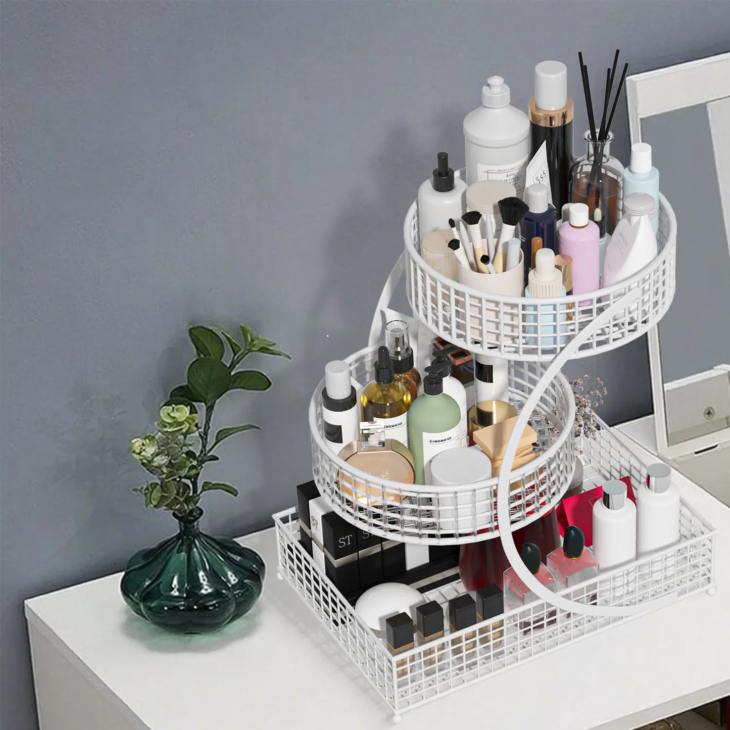 Makeup Organizer Countertop Three Tier Iron Vanity Storage Holder