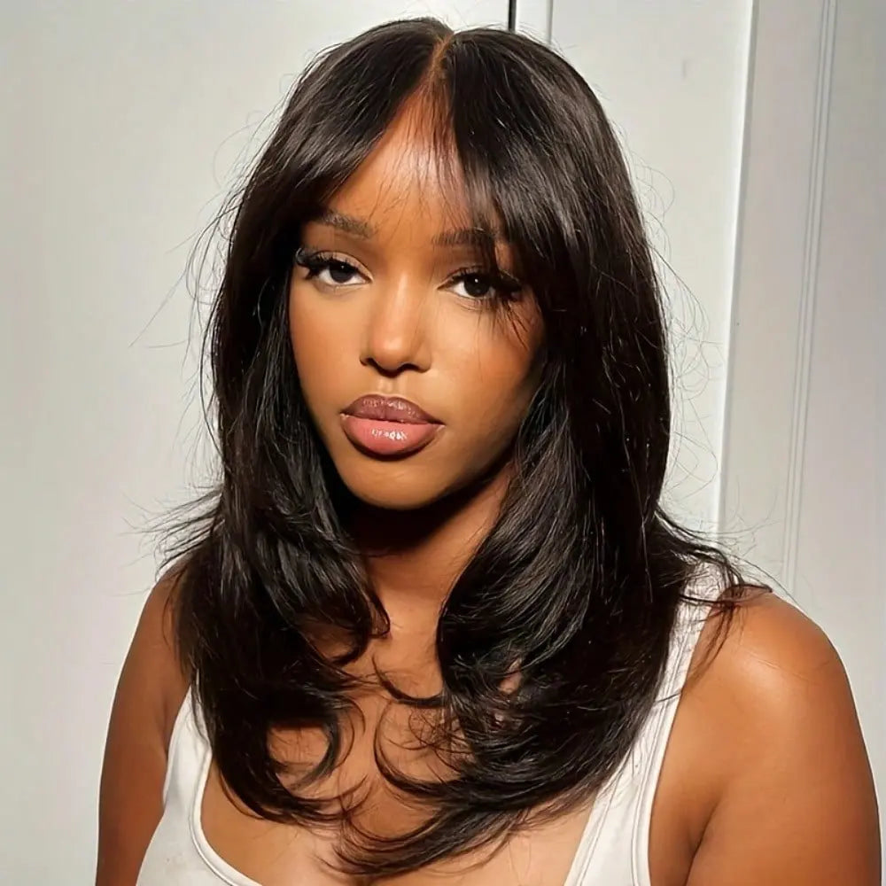 LETMIEO 250 Density Straight Transparent Lace Front Wig Human Hair