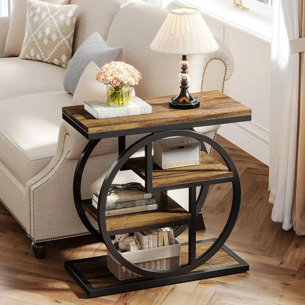 Modern Faux Marble End Table With Gold Metal Frame 4-Tier