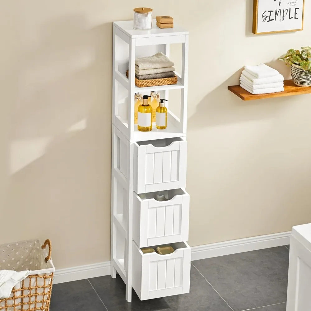Wooden Bathroom Floor Cabinet With Two Drawers And Organizer