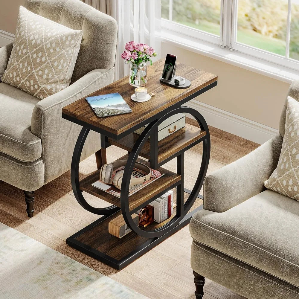 Modern Faux Marble End Table With Gold Metal Frame 4-Tier