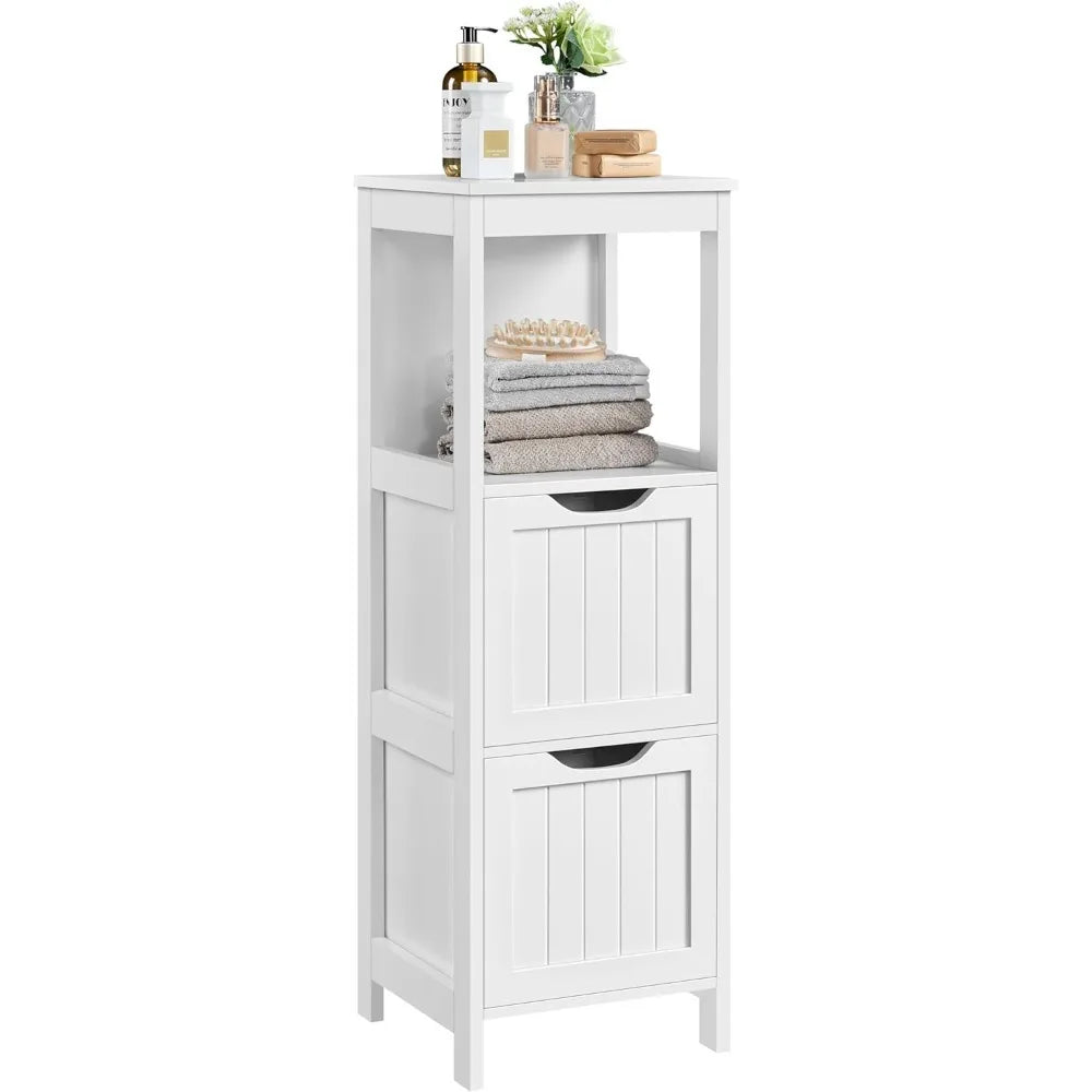 Wooden Bathroom Floor Cabinet With Two Drawers And Organizer