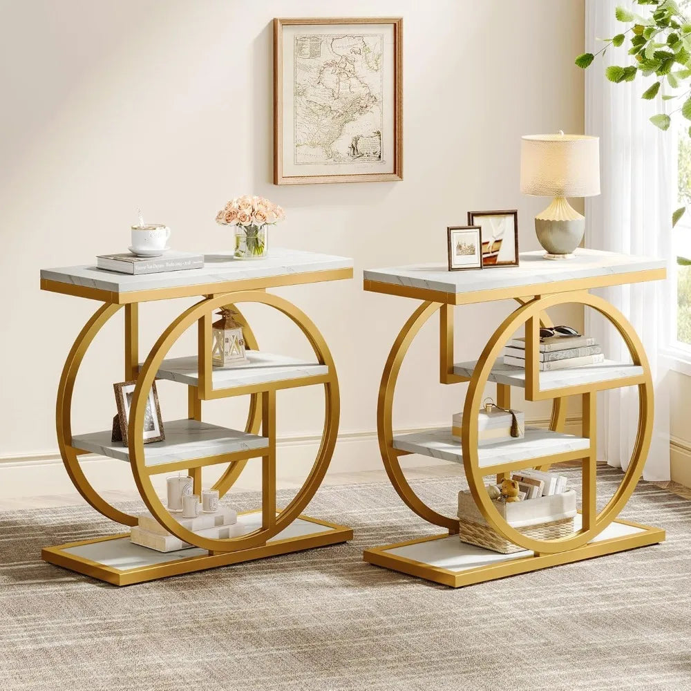 Modern Faux Marble End Table With Gold Metal Frame 4-Tier
