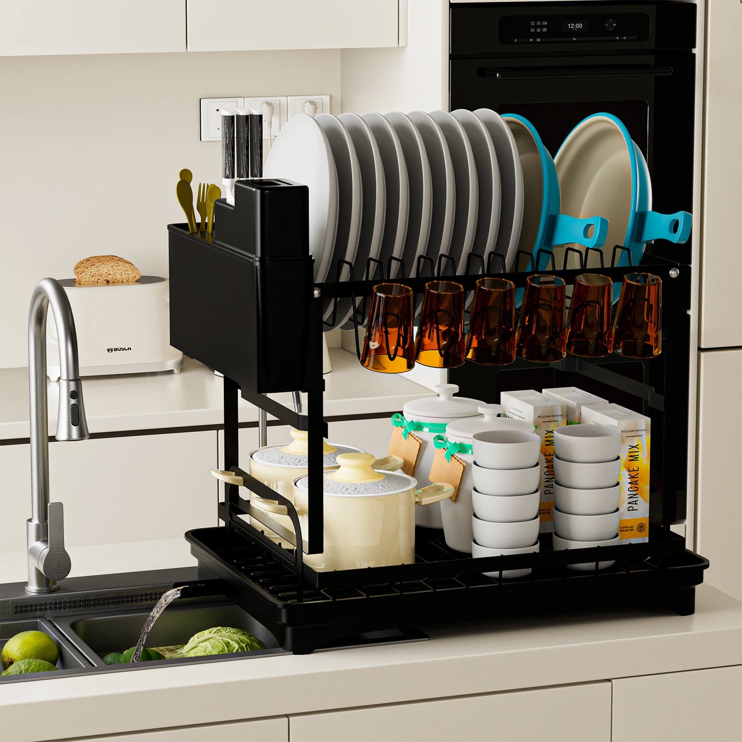 Two-Tier Dish Drying Rack Stainless Steel Kitchen Counter Organizer