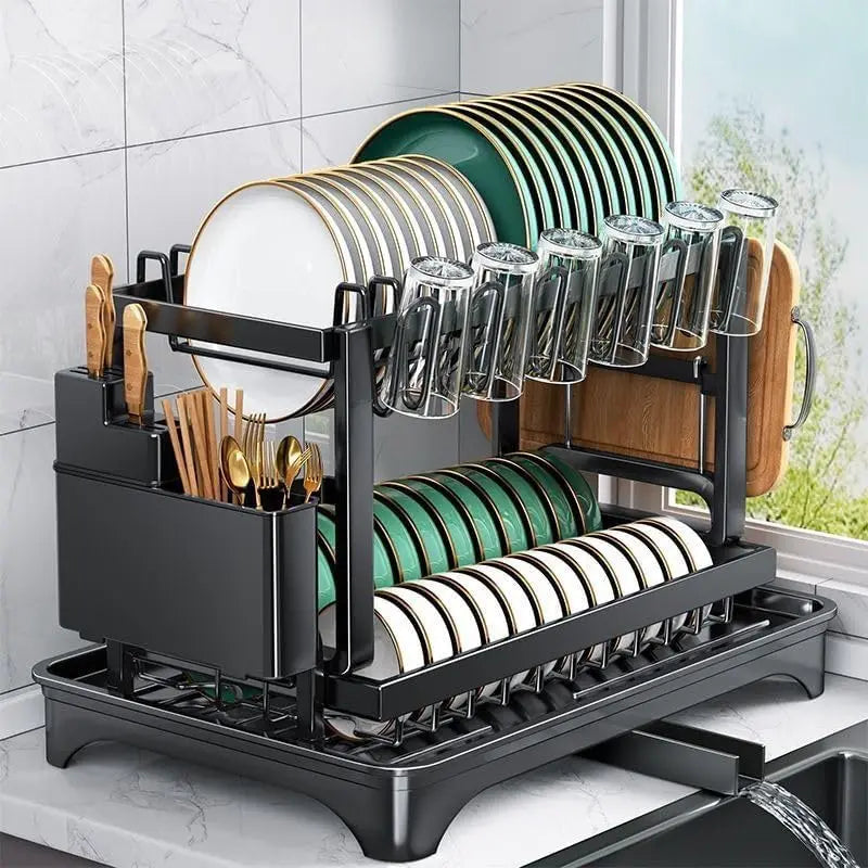 Two-Tier Dish Drying Rack Stainless Steel Kitchen Counter Organizer