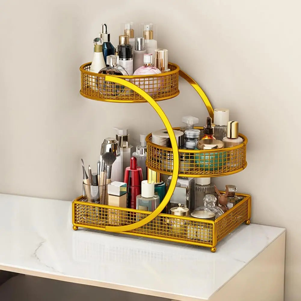 Makeup Organizer Countertop Three Tier Iron Vanity Storage Holder