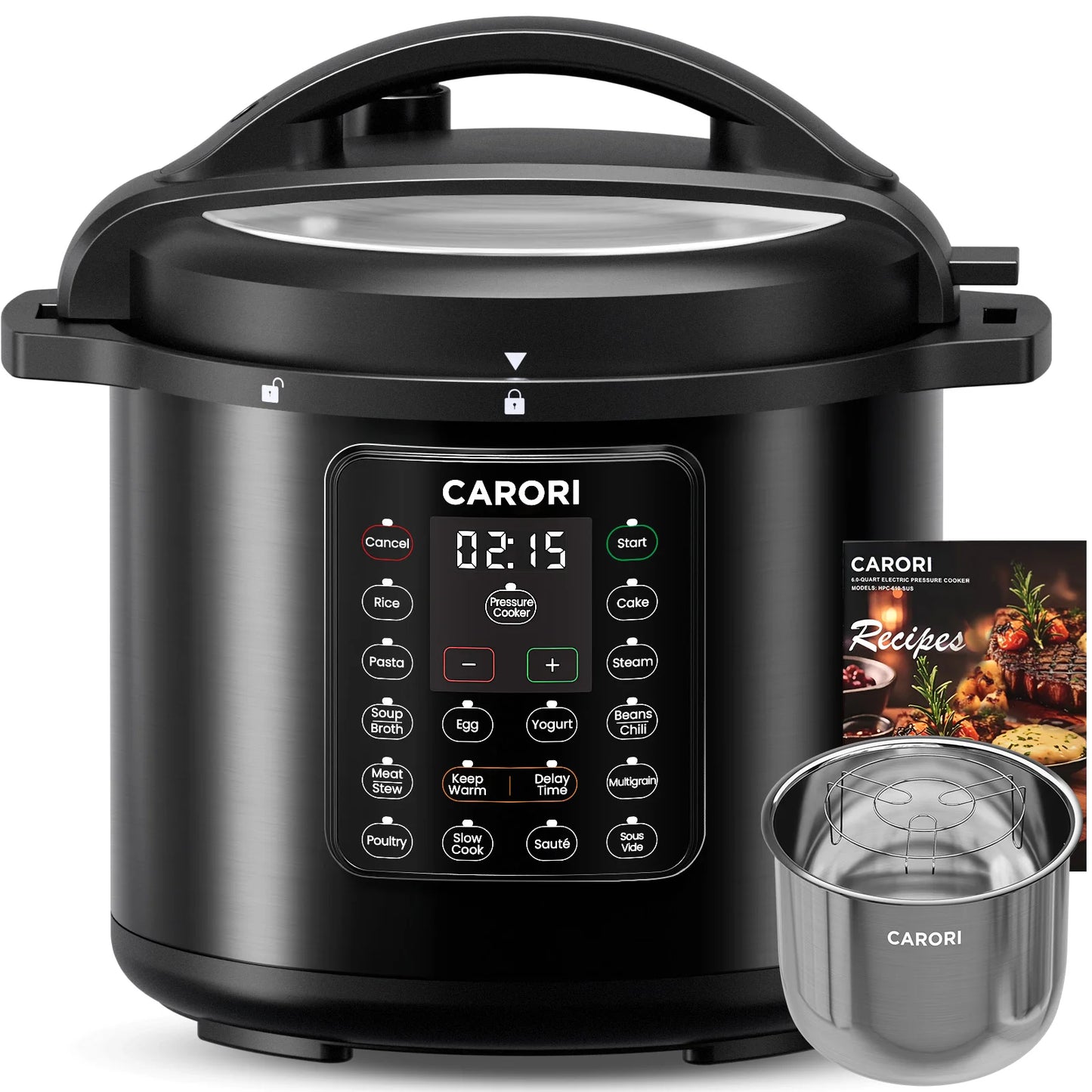 Carori 1200W 12-in-1 Electric Pressure Cooker With Steam And Sauté