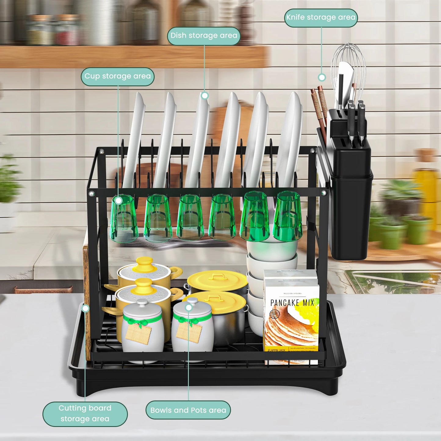 Two-Tier Dish Drying Rack Stainless Steel Kitchen Counter Organizer