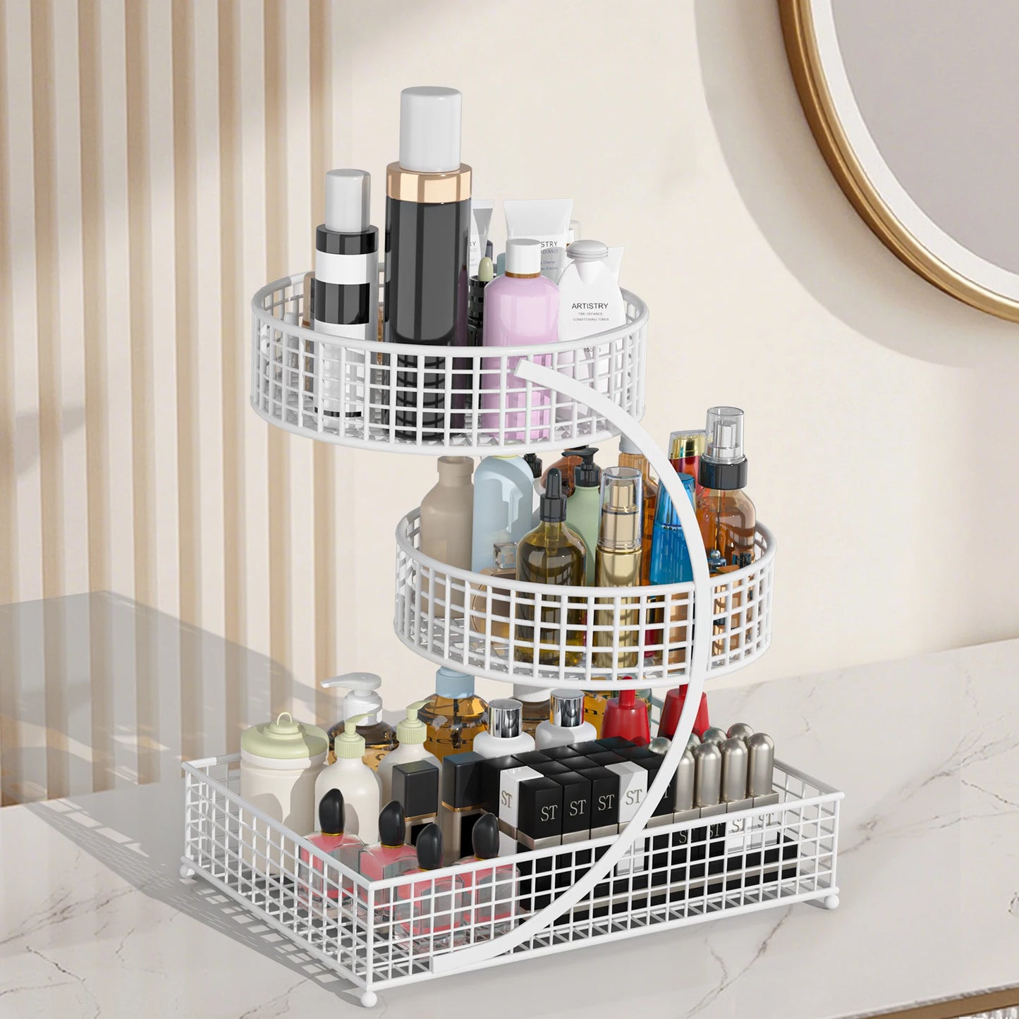 Makeup Organizer Countertop Three Tier Iron Vanity Storage Holder