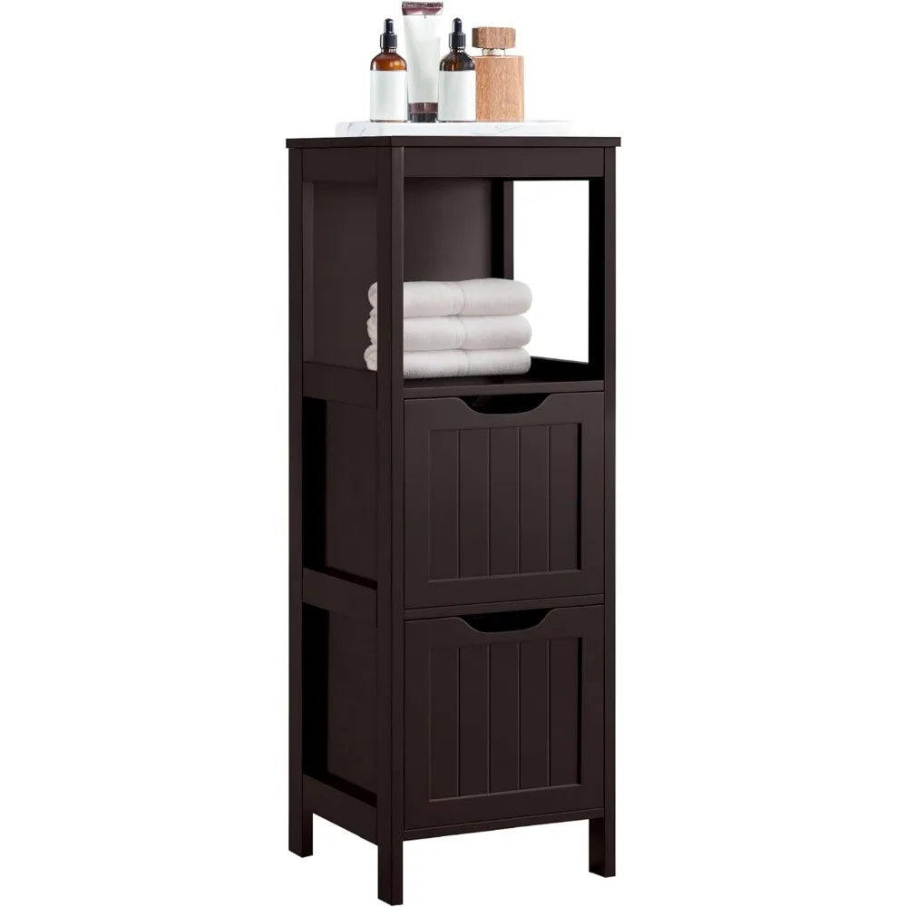 Wooden Bathroom Floor Cabinet With Two Drawers And Organizer