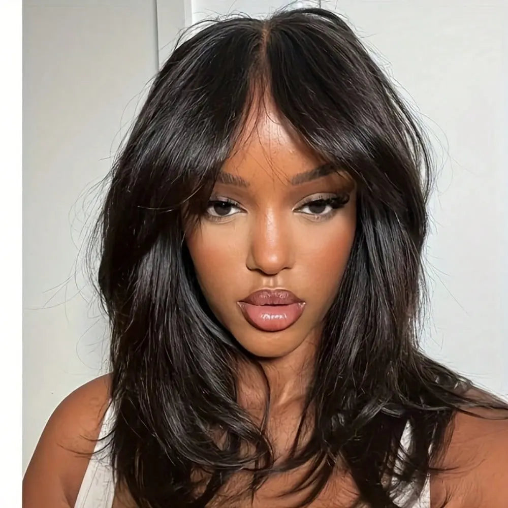 LETMIEO 250 Density Straight Transparent Lace Front Wig Human Hair