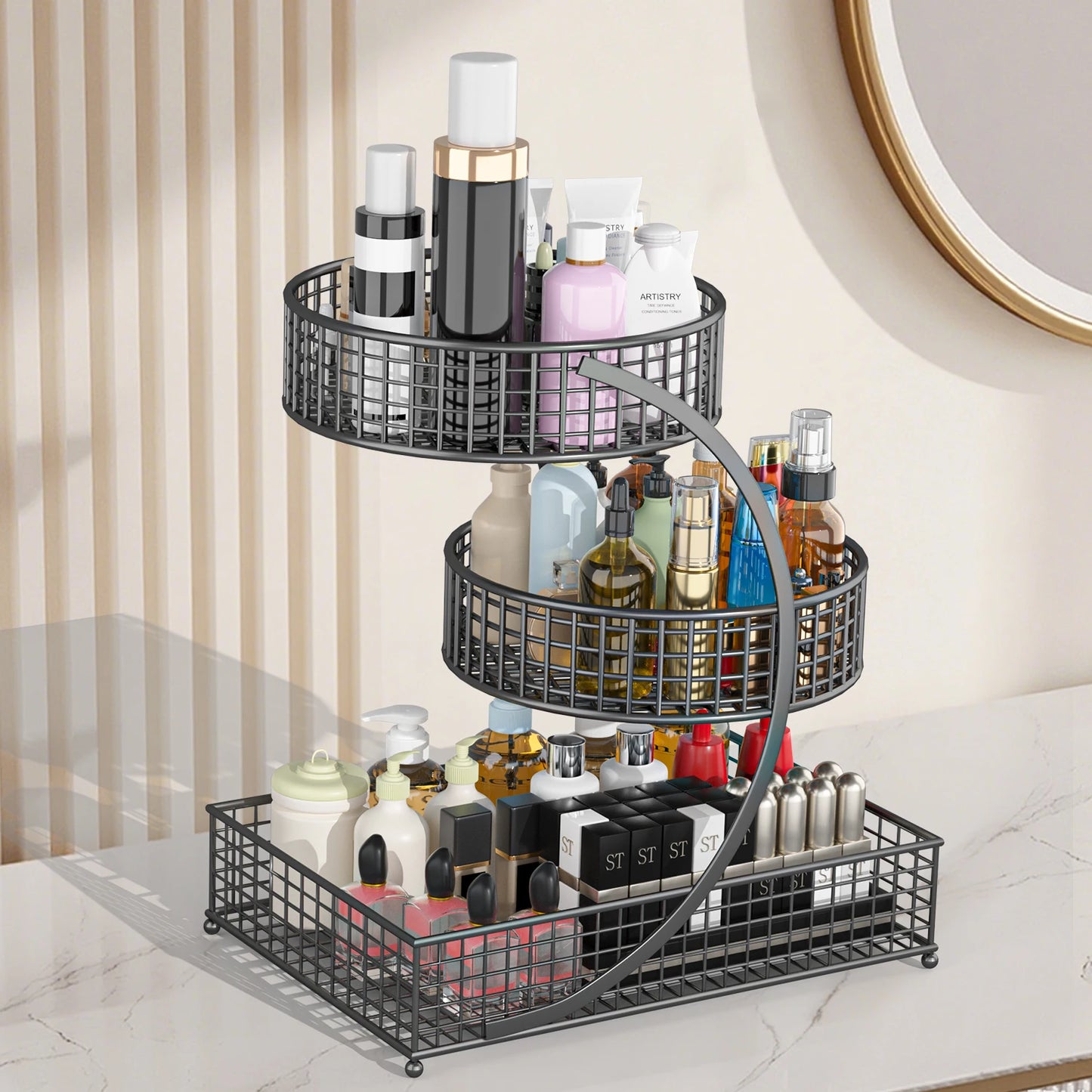 Makeup Organizer Countertop Three Tier Iron Vanity Storage Holder