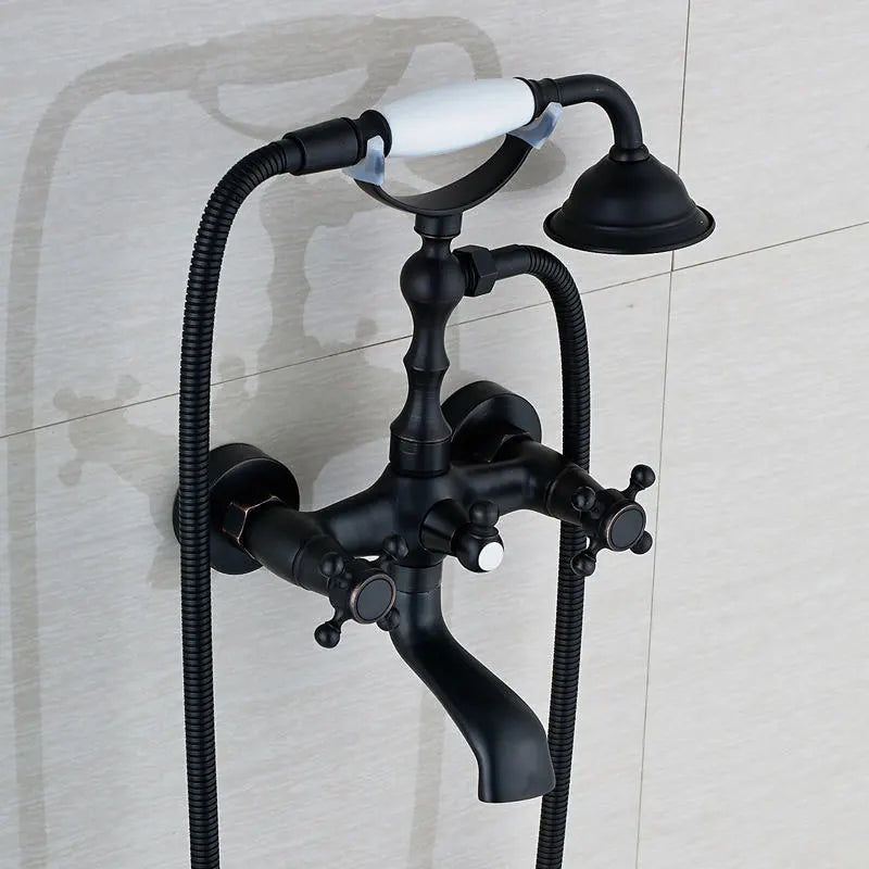 Hownifety Wall Mounted Brass Shower Tub Faucet Spout Dual Handles