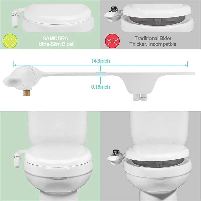 SAMODRA Ultra Slim Bidet Toilet Seat Attachment With Adjustable Water Pressure