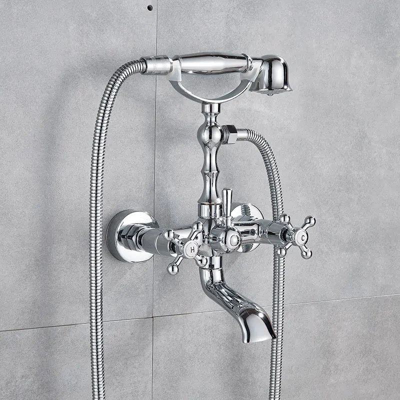 Hownifety Wall Mounted Brass Shower Tub Faucet Spout Dual Handles